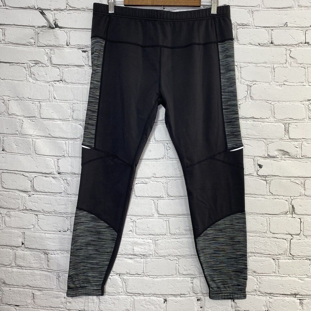 prAna Women's Ergo Yoga Leggings Size XL Full Length Black‎ Gray Stretch Running